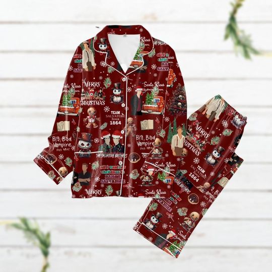 Christmas Salvatore Brothers Matching Pajamas Set, Vampire Diaries Xmas Shirt, Family Pajamas For Party, Pajamas Christmas, Xmas Gift