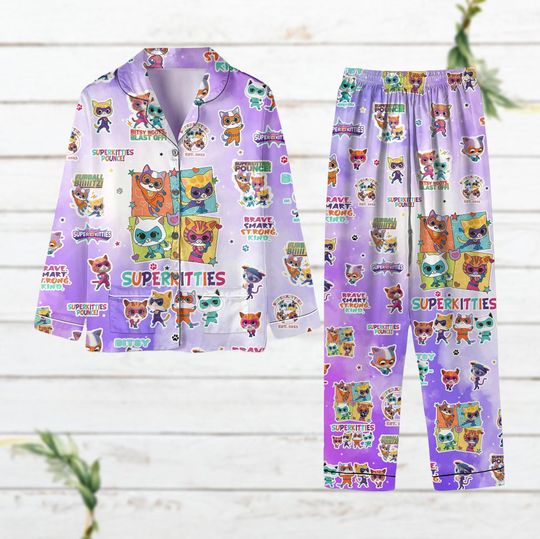 Christmas Superkitties Pajamas Set, Buddy, Bitsy, Ginny And Sparks Shirt, Disneyland Trip Pjs, Disney Cat Pajamas Christmas, Xmas Gift