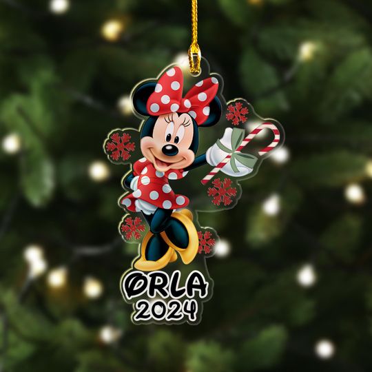 Personalized Minnie Mouse Christmas Ornament, Customized 2024 Christmas Tree Decor, Mouse Xmas Gift For Kid, Mouse Holiday Party Ornament