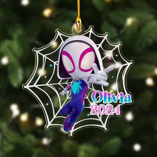 Personalized Ghost Spider Ornament, Spider Hero Character Xmas Ornament Fan Gift, Gwen Stacy 2024 Christmas Tree Decor Gift For Kid
