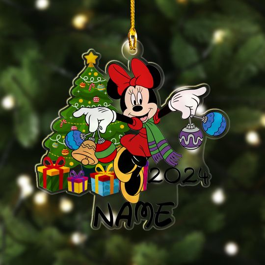 Personalized Minnie Mouse Movie Christmas Ornament, Minnie Mouse Girl Customized 2024 Christmas Tree Decor, Mouse Santa Xmas Gift For Kid