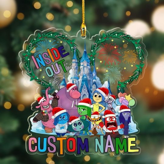 Personalized Inside Out 2 Christmas Themed Ornament, Custom Name Joy Sadness Anger Fear Inside Out Ornament, Inside Out Xmas Gift