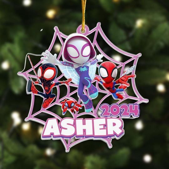 Personalized Spider Character Christmas Ornament, Superhero Spider Team Customized 2024 Christmas Tree Decor, Heros Movie Gift For Kid