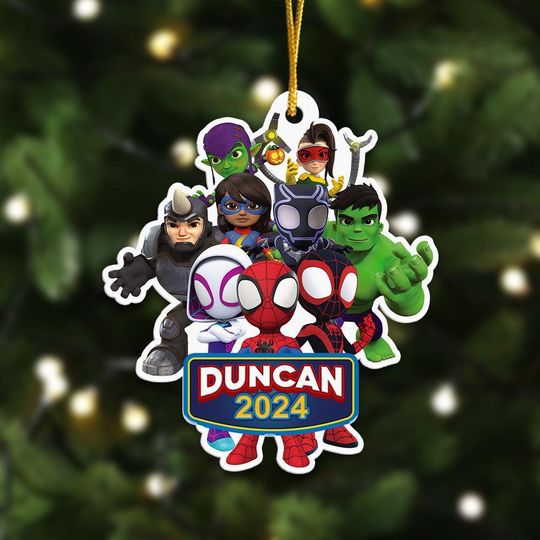Personalized Spider And Amazing Friends Christmas Ornament, Junior Spider Heros Team Customized 2024 Xmas Tree Decor, Superhero Gift For Kid