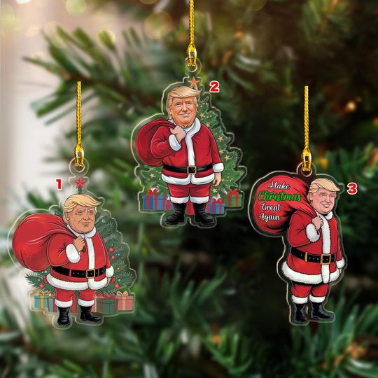 Funny Trump Christmas 2D Flat Ornament, Make Christmas Great Again Santa Trump Ornament, Support Trump American Ornament