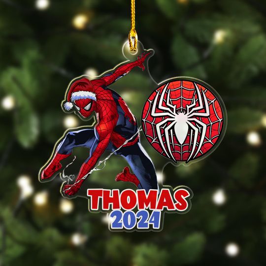 Personalized Spider-Man Christmas Ornament, Spider Hero Customized 2024 Christmas Tree Decor, Superhero Character Xmas Gift For Kid