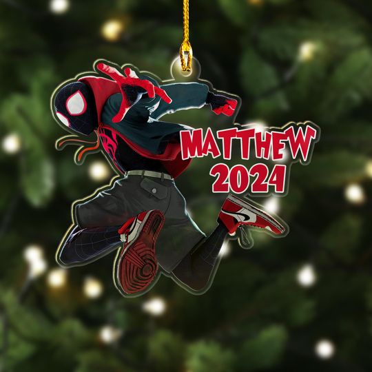 Personalized Spider-Man Ornament, Spider Animated Movie Xmas Ornament Fan Gift, Miles Morales 2024 Christmas Tree Decor Gift For Kid