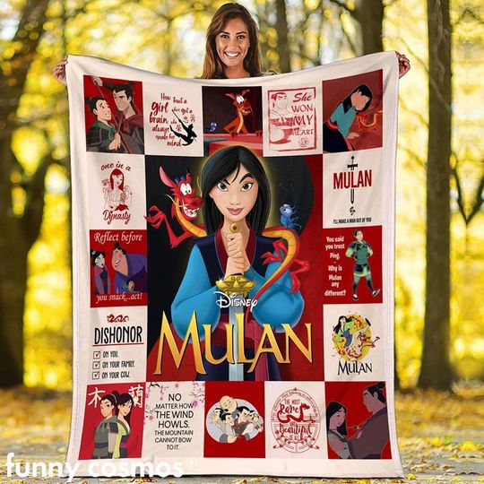 Disneyland Mulan Princess Fleece Blanket, Mulan Mushu Dishonor Blanket, Princess Disneyland Fleece Blanket For Bed Couch Sofa, Christmas Gift