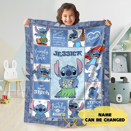 Personalized Disneyland Stitch And Lilo Blanket, Disneyland Stitch Fleece Blanket, Stitch Magic Kingdom Fleece Blanket For Bed Coach And Sofa