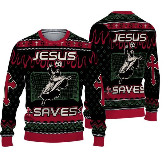 Jesus Saves Football Ugly Christmas Sweater