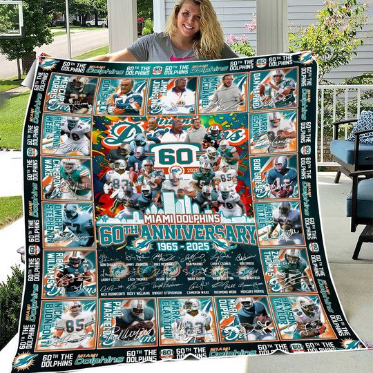 Miami Dolphins 60th Anniversary 1965-2025 Fleece Blanket