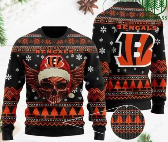 Cincinnati Bengals football Skull Christmas 2024 Ugly Sweater-football Cincinnati Bengals