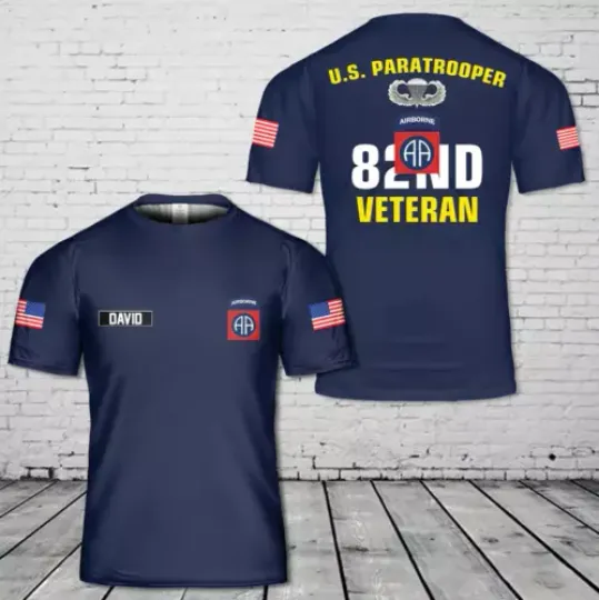 Custom Name Us Army 82Nd Airborne Division Veteran Paratrooper 3D T-Shirt