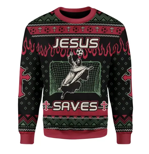 BG Jesus Saves Football Ugly Christmas Sweater, Gift For Men And Women