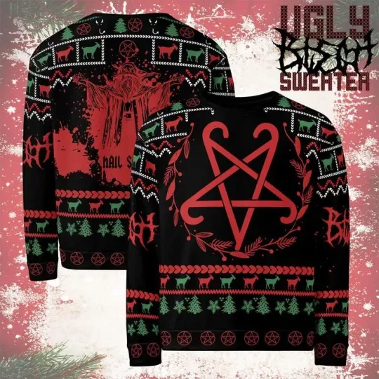 Hail Santa: Funny Ugly Christmas Sweater For Metalheads