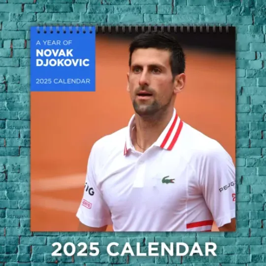 Novak Djokovic 2025 Tennis Stars Calendar, 12-Month Athlete Wall Calendar