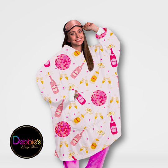 Unisex Champagne Problems Mirrorball Hooded Blanket Oversized Hoodie Plush Fleece Giant Blanket Comfortable Wearable Blanket
