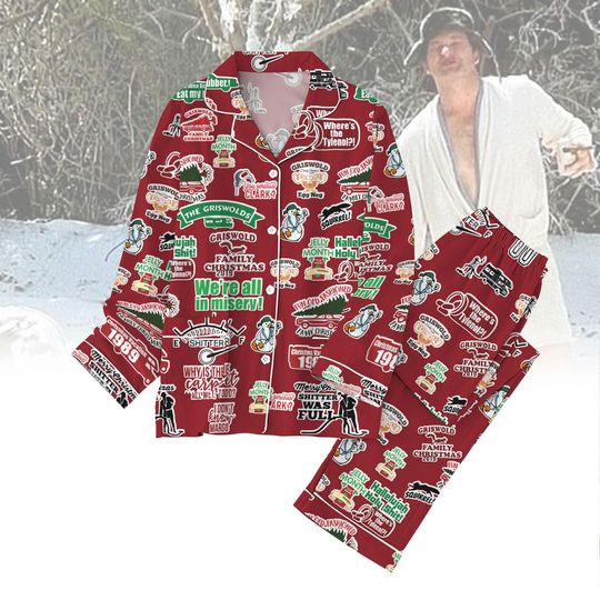 Grisworls Christmas Pajamas Set, National Lampoon Vacation Sleepwear, Xmas Movie Loungewear Set, You Serious Clark Family Pajamas