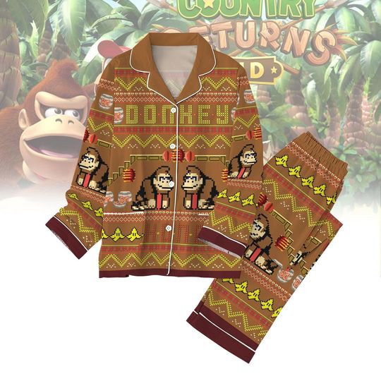 Donkey Christmas Pajamas, Donkey Kong Santa Holiday Pajamas, Super Mario Characters Cosplay, Video Game Xmas Gift, Gift For Men Kids Women