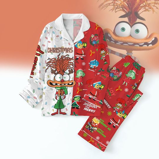 Inside Out 2 Christmas Pajamas, Anxiety Santa Thick Pajamas, Disney Cartoon Family Pajamas Set, Movie Xmas Holiday Pajamas