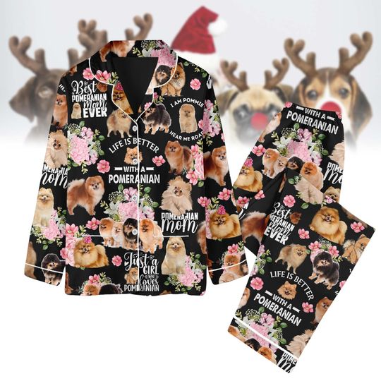 Christmas Pomeranian Dog Pajamas Set, Pomeranian Pajamas Family, Pomerania Xmas Pj Set, Gifts For Dog Lovers, Matching Pajamas Family