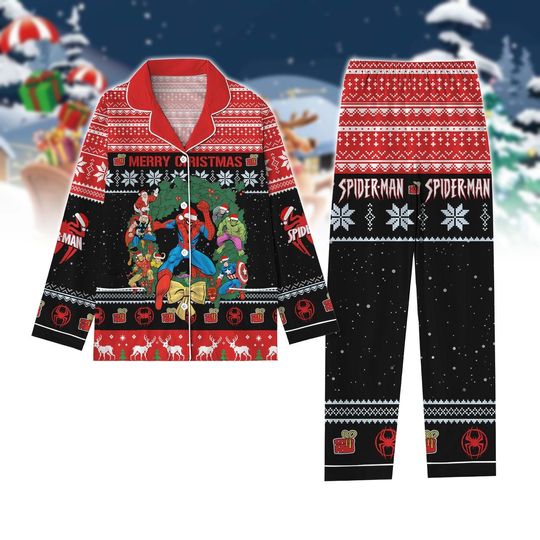 Spider Man Christmas Pajamas Set, Merry Superhero Santa Hat Pajamas, Spider Super Hero Pajamas Family, Marvel Movie Pj Set For Kids Adu