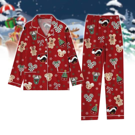 Mickey Gingerbread Christmas Pajamas Set, Mickey Candy Cane Pajamas, Peppermint Mickey Pj Set Pants, Disney Cookie Xmas Holiday Pajamas