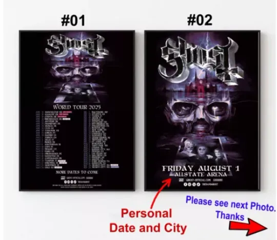 Ghost Band World Tour 2025 Poster, Custom Date and City