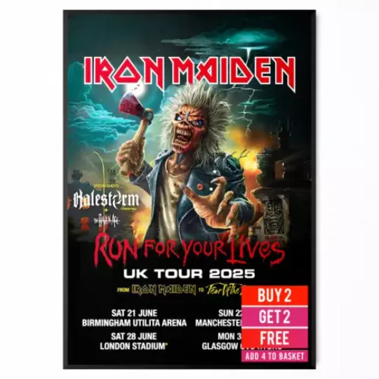 Iron Maiden Poster UK Tour 2025 All Dates Rock Band For Iron Maiden Fans A5-A3