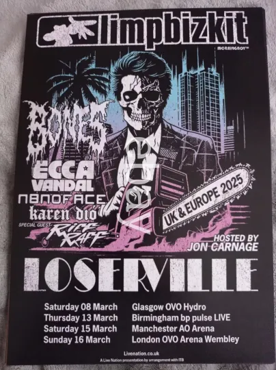 Limp Bizkit UK Tour 2025 Poster A4 Rock Rap Metal Music
