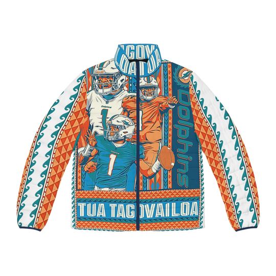 Men's Puffer Jacket - Miami Dolphins Tua football Christmas Winter Trendy Dad Football Gift Coat, Tua Tagovailoa Jacket