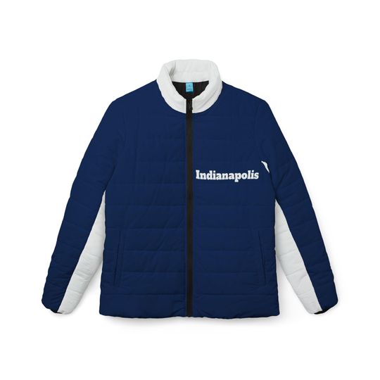 Blue and white Women's puffer jacket,  Women's coat,  cute jacket,  vintage Indianapolis Football themed jacket, football fan gift, gift