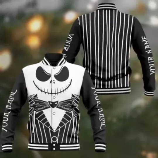 Personalized Jack Skellington Jacket, Nightmare Before Christmas Baseball Jacket