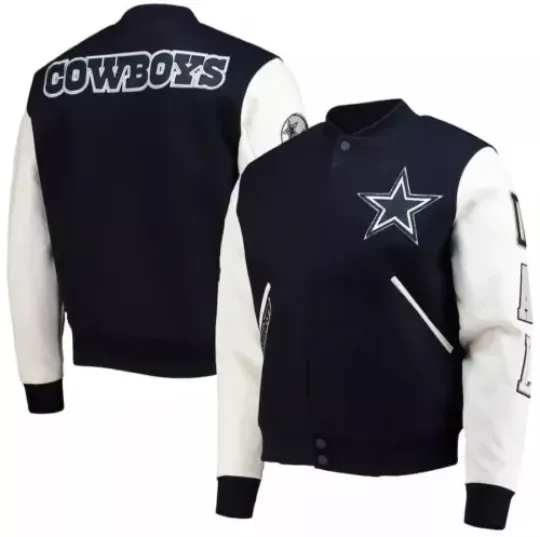 Dallas Cowboys Black and White Letterman  Baseball Jacket