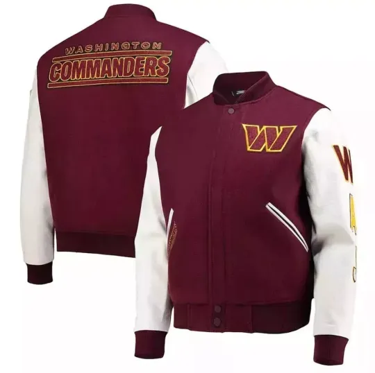 Washington Commanders Burgundy Letterman Wool and White Baseball Jacket