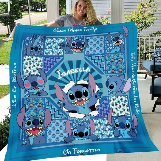 Discover Stitch Blanket, Disney Stitch Blanket, Personalized Stitch Blanket, Kid Name Blanket, Cartoon Movie Blanket, Birthday Gift, Kid Blanket