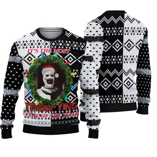 Damien Leone’s Terrifier Art The Clown Ugly Christmas Sweater Light And Sound XL