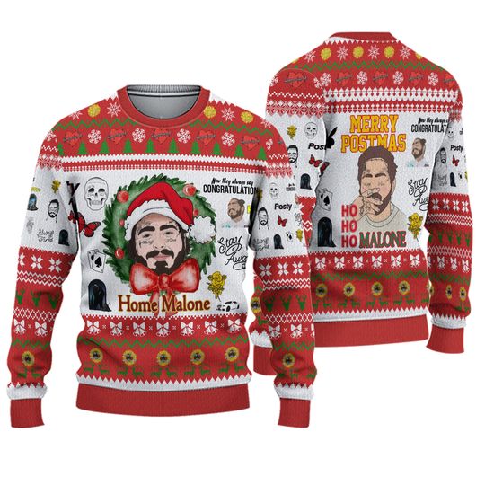 Post Malone Posty Ho Ho Ho Merry Postmas 2024 Christmas Ugly Sweater