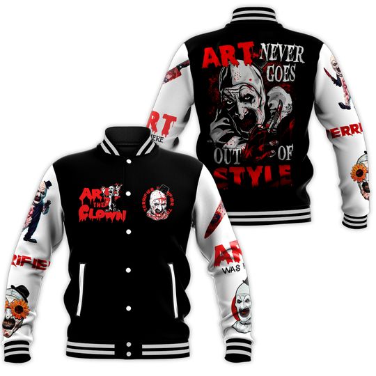 Terrifier Art The Clown Baseball Jacket, Scary Clown Shirt, Horror Jacket Men, Terrifier Streetwear Jacket, Horror Holiday Gift