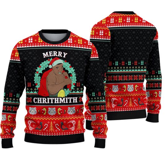 Merry Chrithmith Knitted Ugly Sweater, Mike Tyson Christmas Sweater, Merry Chrithmith Mike Tyson Knitted Sweater, Family Christmas Gifts