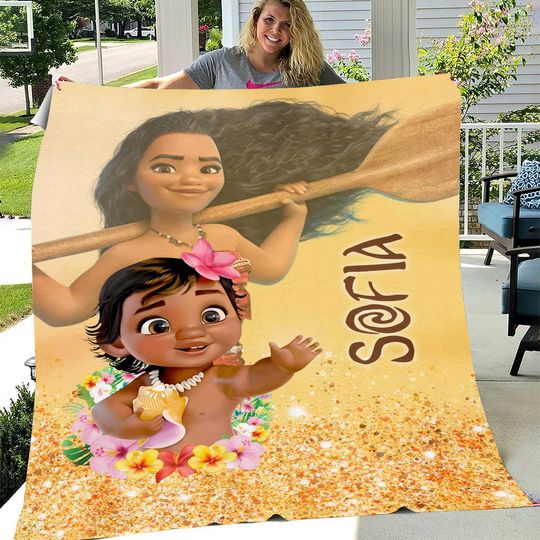 Personalized Disney Moana Blanket, Princess Inspired Baby Name Blanket