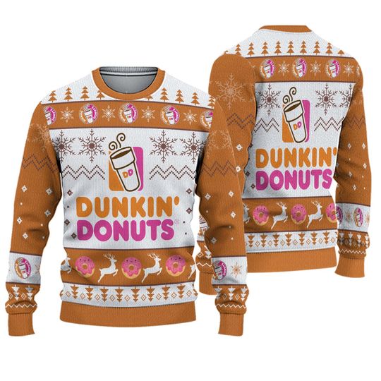 Christmas Dunkin Donut 3D Christmas Sweater, Donuts Ugly Sweater Party, Coffee Lover Gift, Dunkin Man Sweater, Family Christmas Shirt