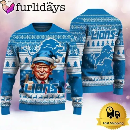 Donald Trump Detroit Football Team Lionss Ugly Wool Sweater Unisex Adult Gift