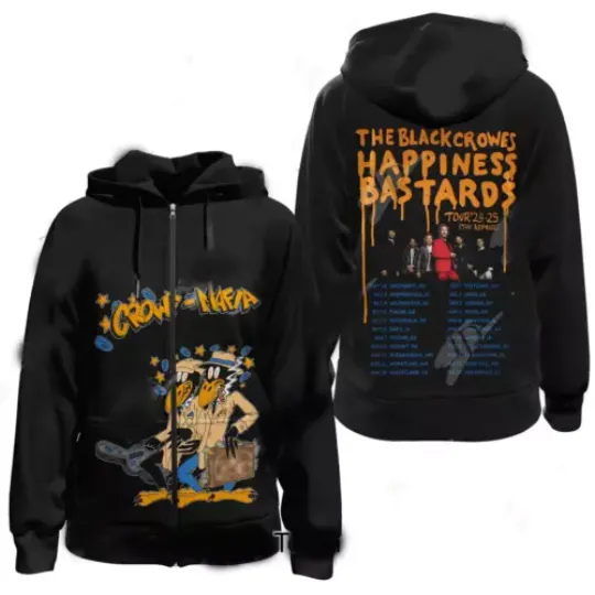 Crowe-Mafia The Black Crowes Happiness Bastards Tour’ 24-25 Zip 3D Hoodie