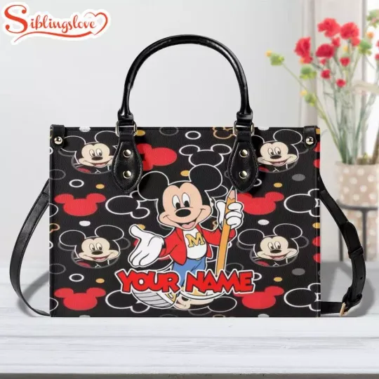 Personalized Name Disney Mickey Mouse Leather Handbag