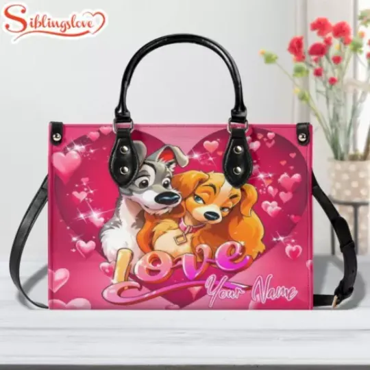Discover Personalized Name Disney Lady and the Tramp Leather Handbag