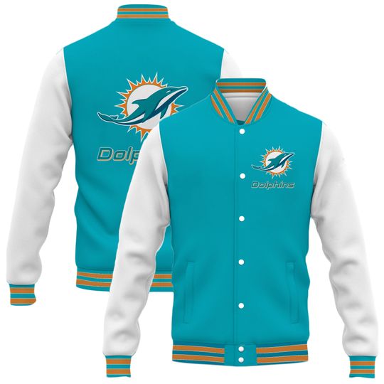Letterman Miami Dolphins Blue and White Varsity Jacket
