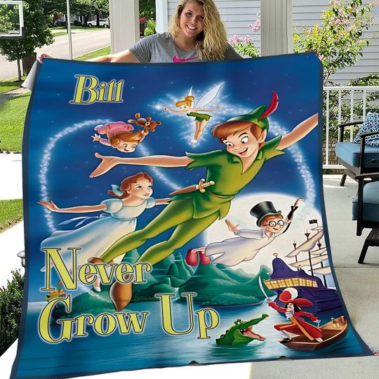 Personalized Disney Peter Pan Never GrowUp Blanket, Custom Name Disneyland Blanket