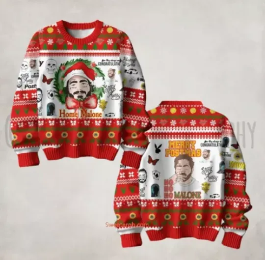 Post Malone Home Merry Christmas Ugly Christmas Sweater Full Sizes