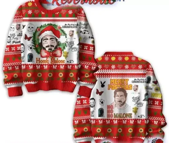 Post Malone Posty Ho Ho Ho Merry Postmas 2024 Ugly Sweater